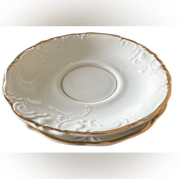 Dining Vintage Elegant White Porcelain Saucer 22k Gold Ornate